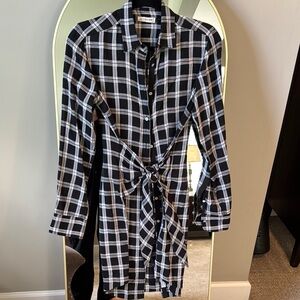 Rag & Bone Black and White Plaid Button-Up Shirt Dress